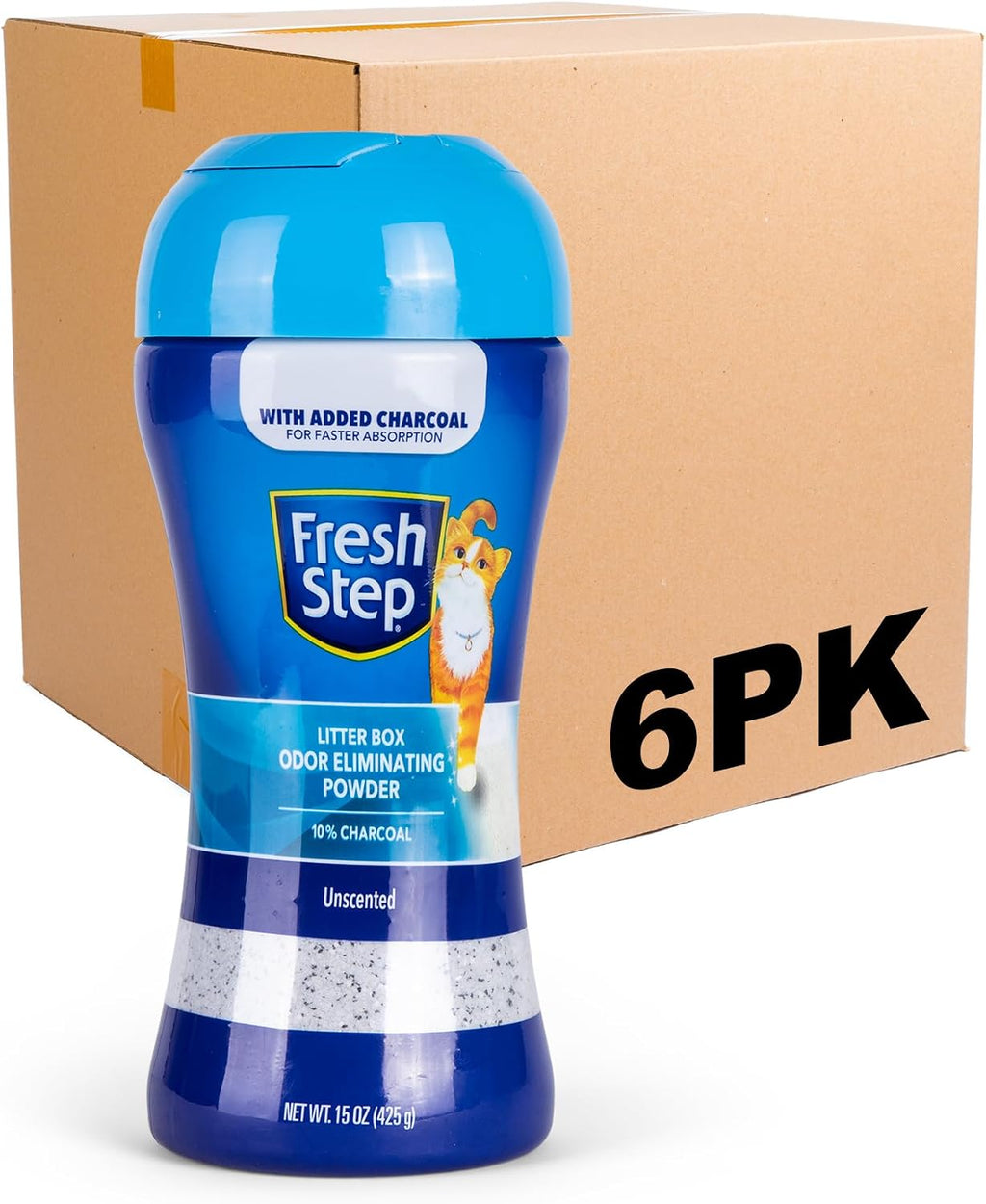 Fresh Step Charcoal Odor Eliminating Cat Litter Box Powder, 15 Oz, 6-Pack