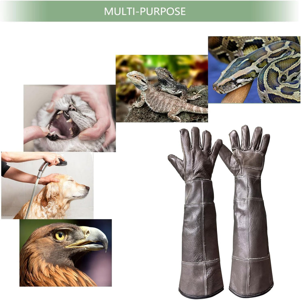 Animal Handling Gloves Bite Resistant, 60cm/ 23.6in Bite Proof Glove for Gardening, Grabbing Cat/Dog/Bird/Snake/Lizard/Falcon/Reptile, Anti-Bite Work Gloves (Upgrade, Deep Color)