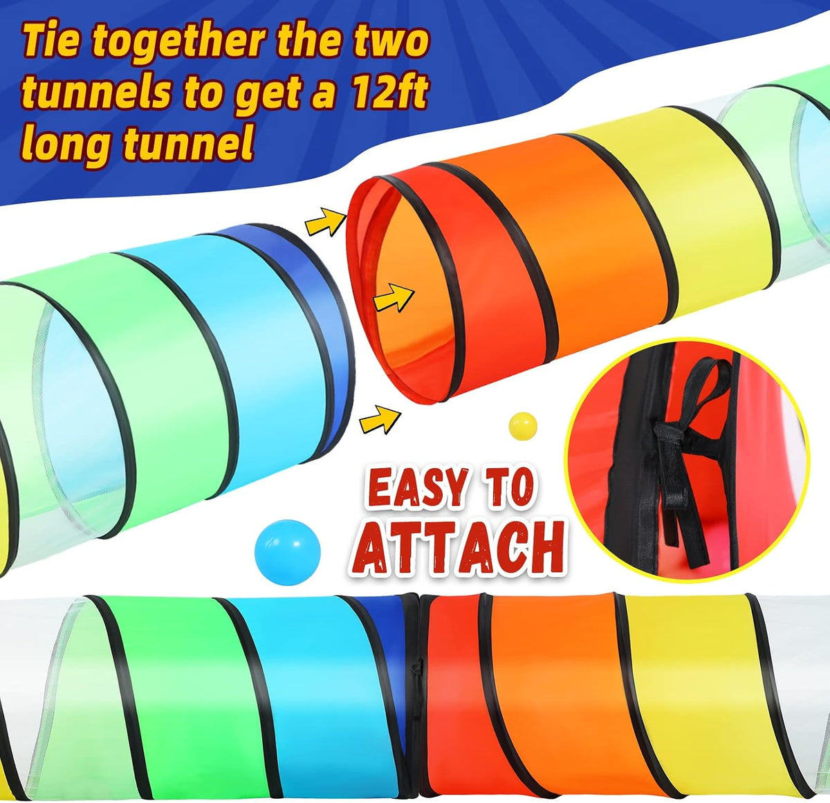 Moncoland Kids Play Tunnel Tent for Toddlers, Pack of 2 Colorful Pop Up Crawl Tunnel Toy for Baby or Pet, Collapsible Gift for Boy and Girl Play Tunnel Indoor and Outdoor Game