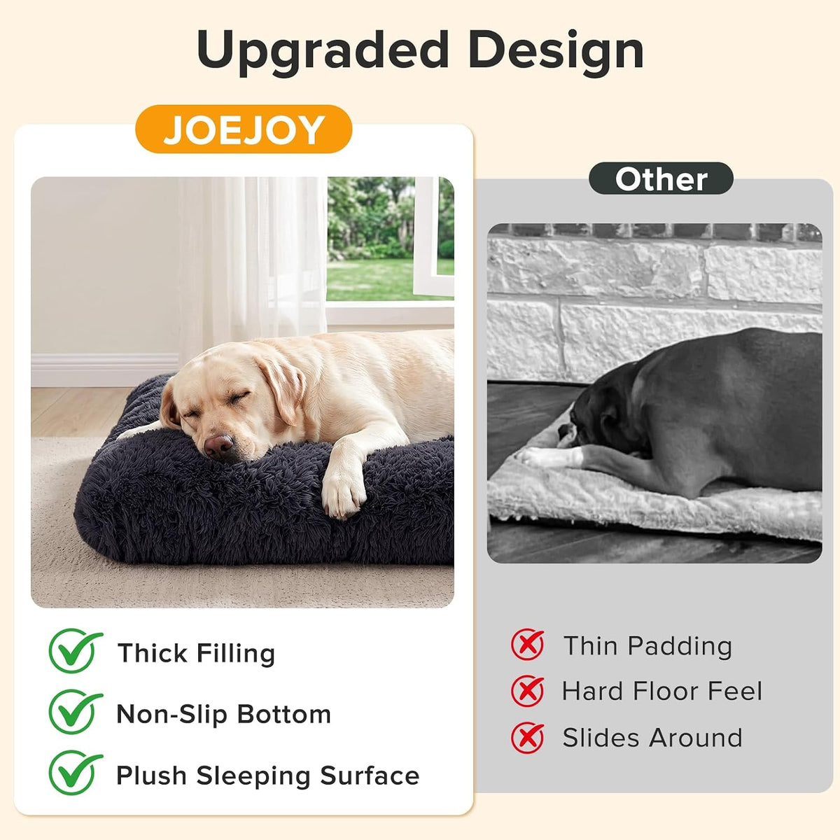 JOEJOY Dog Bed Crate Pad, Deluxe Plush Washable Dog Beds Fulffy Soft Kennel Pad Anti-Slip Pet Sleeping Mat for Small Dogs, 23" x 18", Dark Grey