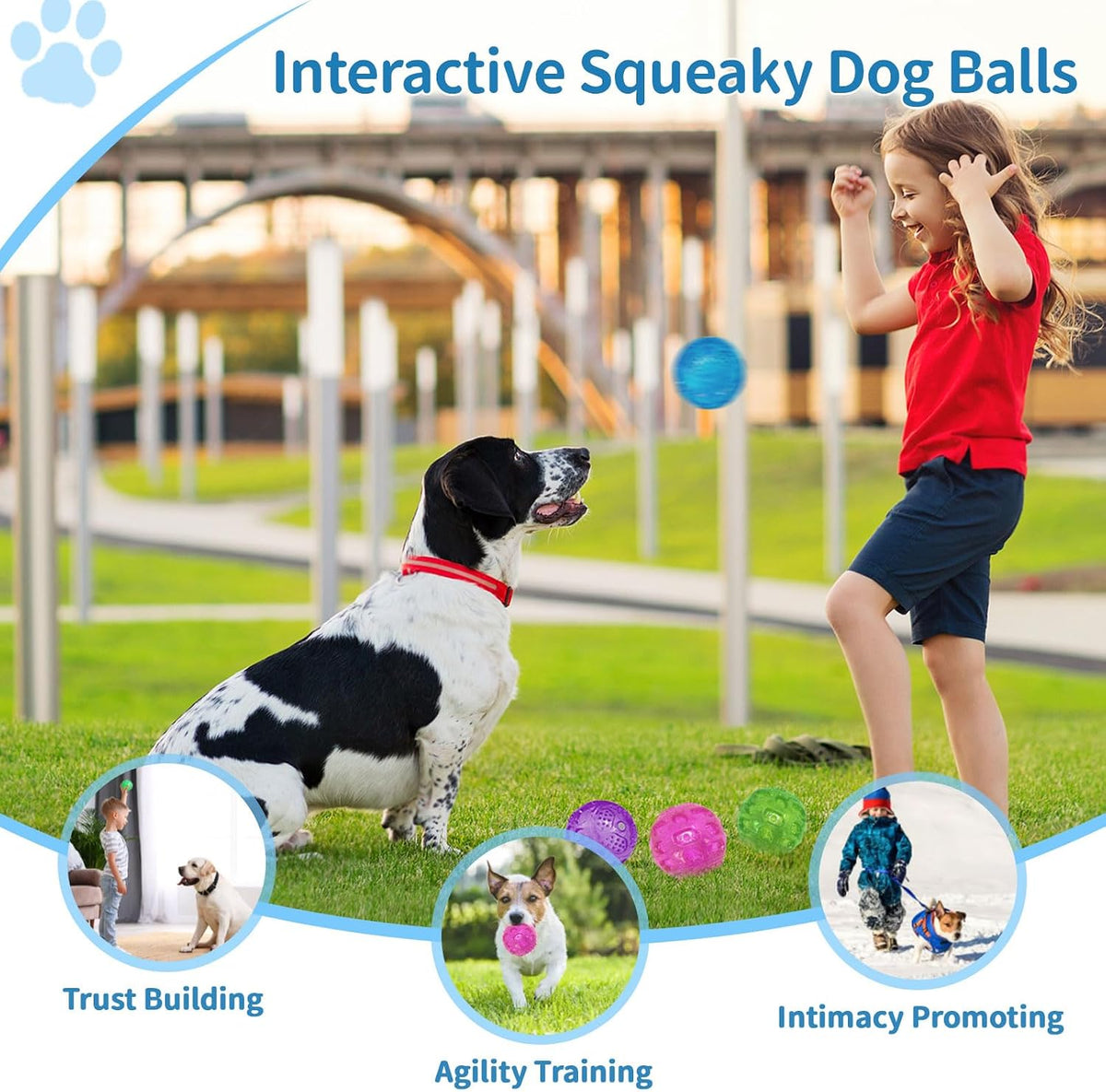 3'' Squeaky Dog Toy Balls for Lagre Medium Breed, Indestructible Dog Balls for Playing, Fetching & Retrieving, Durable Aggressive Chewers, 2 PCS Purple