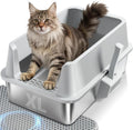 Stainless Steel Litter Box, Extra Large Metal Cat Litter Box for Big Cats | High Sided, Never Absorbs Odors, Anti-Urine Leakage, Non-Sticky, Easy Cleaning, Include Litter Mat & Scoop
