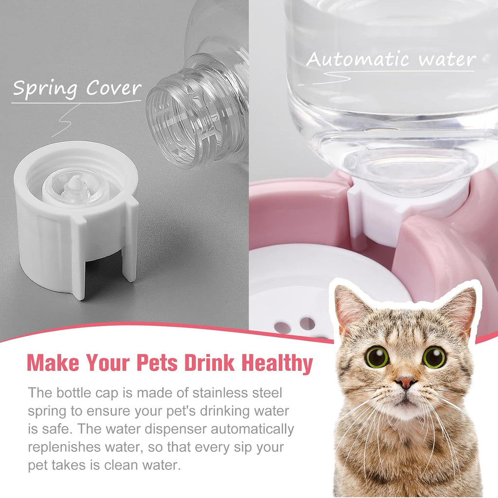 Dog Bowls, Cat Food and Water Bowl Set with Water Dispenser and Stainless Steel Bowl for Cats and Small Dogs - Pink 