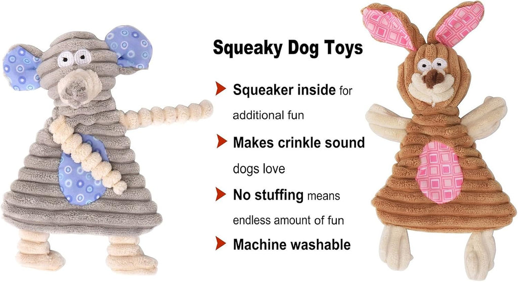 Comtim No Stuffing Dog Toys with Squeaker, Durable Dog Chew Toys, Small Dogs & Puppies, Rabbit & Elephant