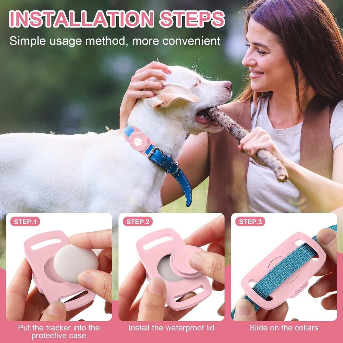 Smart Pet Tracker for Collar - Dog Tracker Pet Location Tracker with Holder