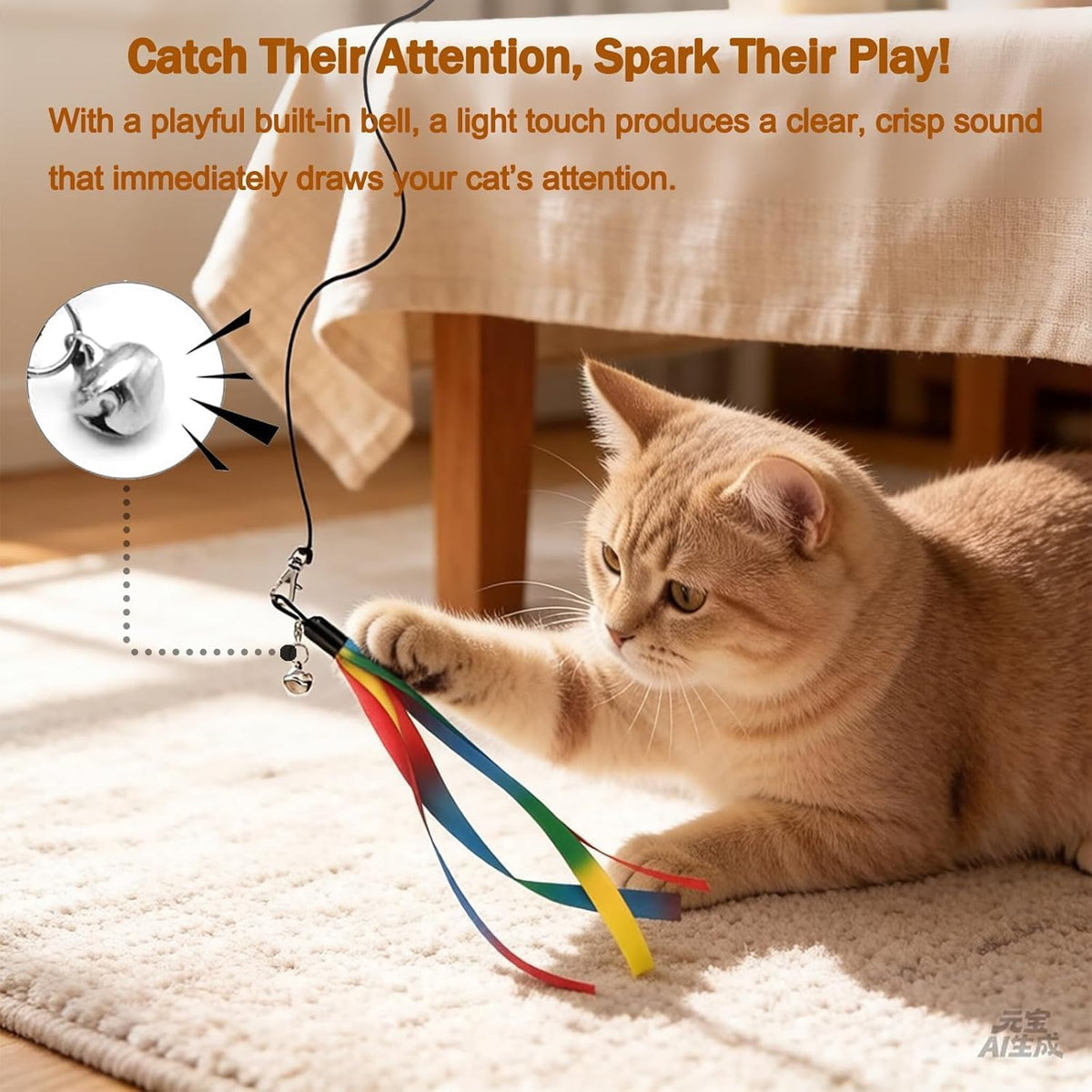Door Hanging Cat Toys with Suction Cups, Interactive Hanging Feather & Plush Cat Toy with Bell, Assorted Replaceable Refills for Indoor Kitten Hunting Exercise (Ribbon Set (10Pcs))