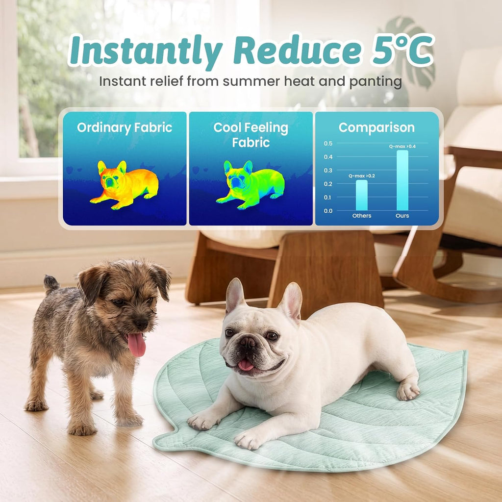 COZY KISS Dog Cooling Mat for Dogs or Cats, Leaf Shaped Pet Pad, 27x23 inch