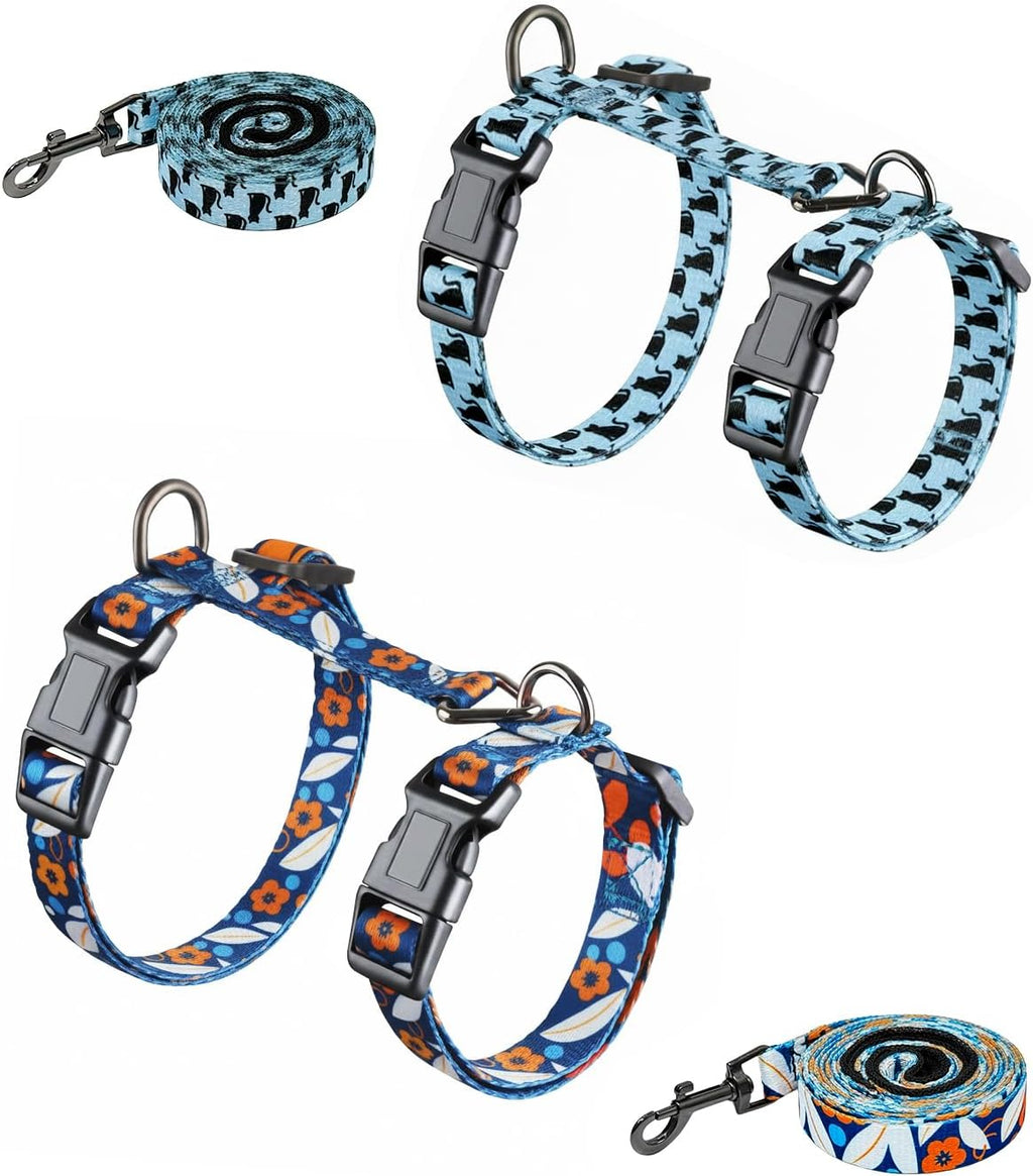 Halypet 2-Pack Cat Harness and Leash Set, Escape Proof 3-in-1 Adjustable Harness for Cats, Soft Lightweight, Easy On & Control for Walking, Travel & Outdoor Use, Small (Navy & Blue)