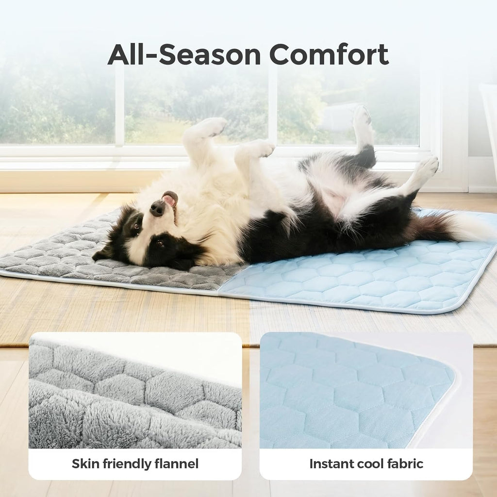 Sytopia 35" x 24" Dog Cooling Mat for Large Dogs, Q-Max>0.5 All Season Thin Breathable Crate Pad Indoor for Pet, Portable Washable & Non-Toxic Kennel Mat for Summer Active Dog, Light Blue