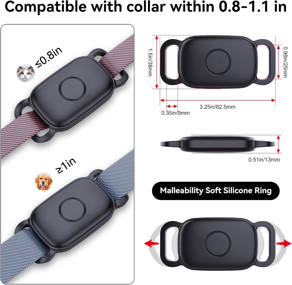 DDJ 2-Pack Waterproof Dog Collar Holder for Tile Life360 Pro Tracker–NOT for Tile Mate/Sticker, Silicone Cover for Tile Tracker Case Pet Collar, Shockproof and Scratch-Resistant, Lightweight, Black