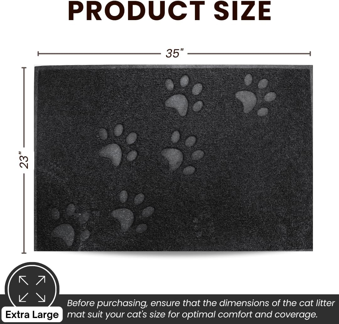 Andalus Extra Large Cat Litter Mat, Pack of 1 - Waterproof, Non-Slip & Easy to Clean Cat Litter Box Mat for Extra Efficient Pet Litter-Trapping, Black (35” X 23”)