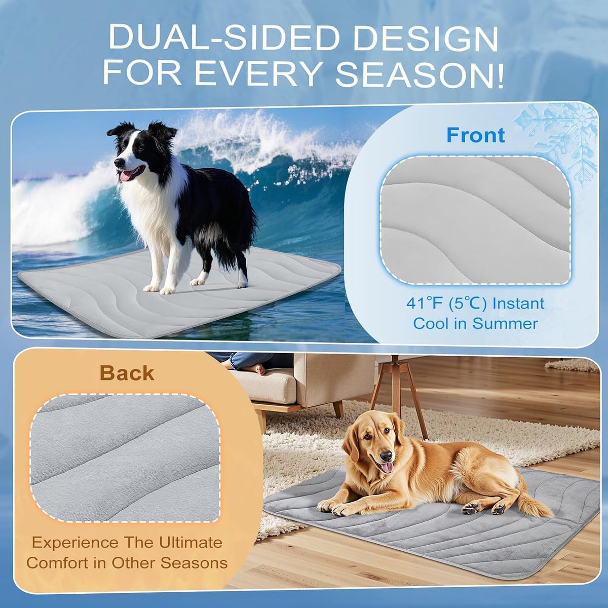 Cozyide Dog Cooling Mat, Q-Max>0.45, 36" L x 23" W, Light Grey