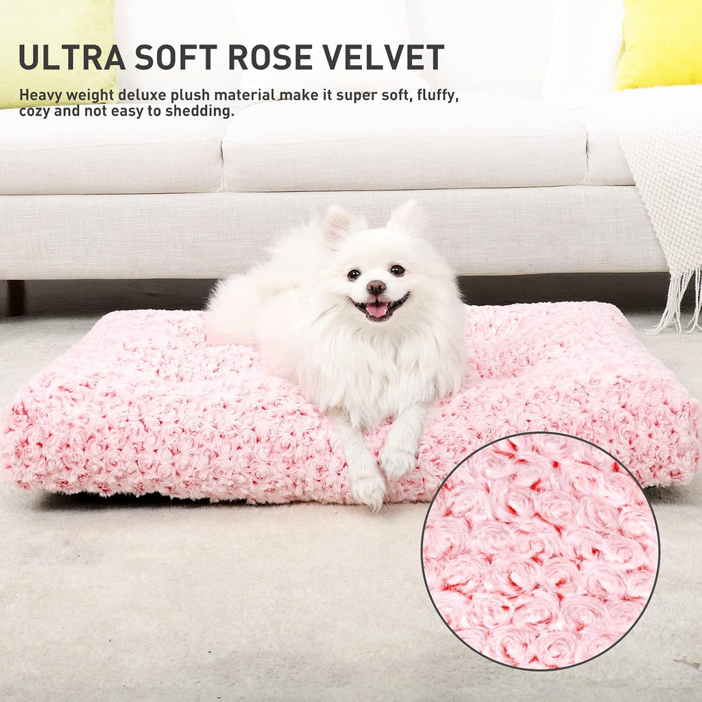 KSIIA Washable Dog Bed Medium Size Dog Crate Bed Plush Pet Mat 29"x21" Pink