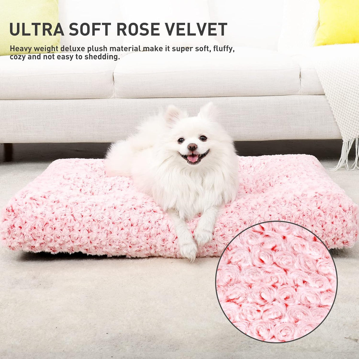KSIIA Washable Dog Bed Medium Size Dog Crate Bed Plush Pet Mat 29"x21" Pink