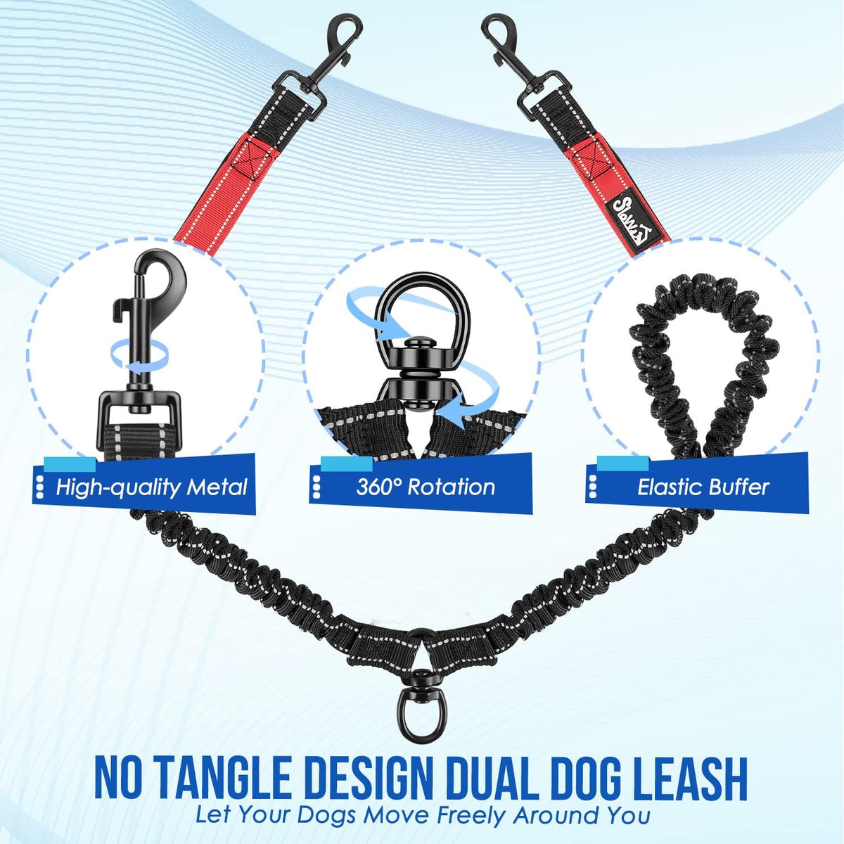 Lukovee Double Dog Leash, Heavy Duty Lead, No Tangle, M