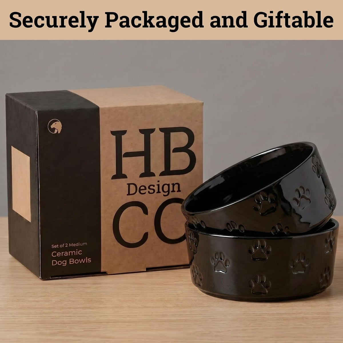 Ceramic Dog Bowl Set of 2 w/ Anti-Skid Base 6.5"W x 2.5"H, 3.8 Cup Capacity