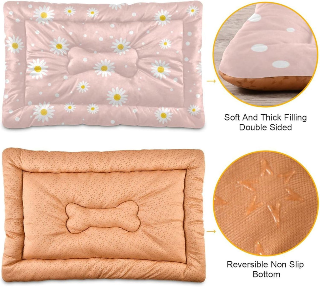 Blueangle Pink Daisy Dog and Cat Bed, Rectangle Comfortable Pet Bed, Ultra Soft Calming for Small Medium Large Dogs, 18" x 24"