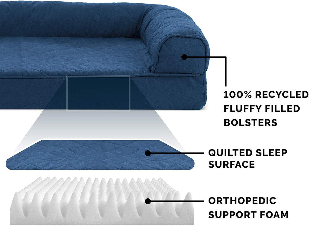 Furhaven Orthopedic Dog Bed for Medium/Small Dogs w/ Removable Bolsters & Washable Cover, For Dogs Up to 35 lbs - Quilted Sofa - Navy (Blue), Medium
