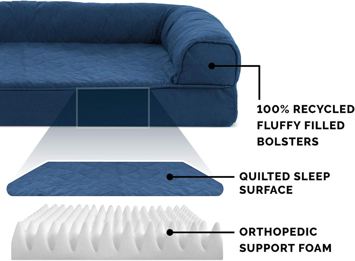Furhaven Orthopedic Dog Bed for Medium/Small Dogs w/ Removable Bolsters & Washable Cover, For Dogs Up to 35 lbs - Quilted Sofa - Navy (Blue), Medium