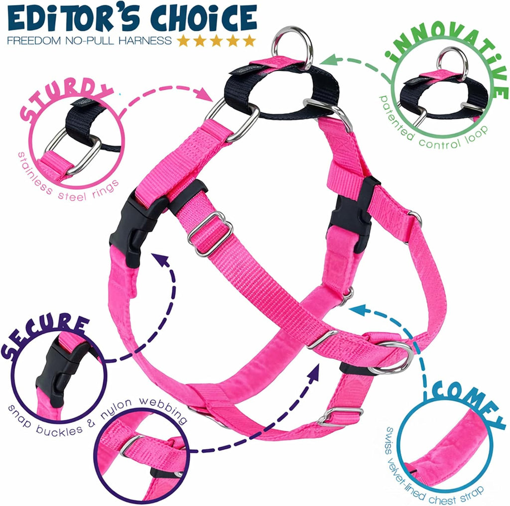 2 Hounds Design Freedom No Pull Dog Harness and Leash, 1" XL, Hot Pink