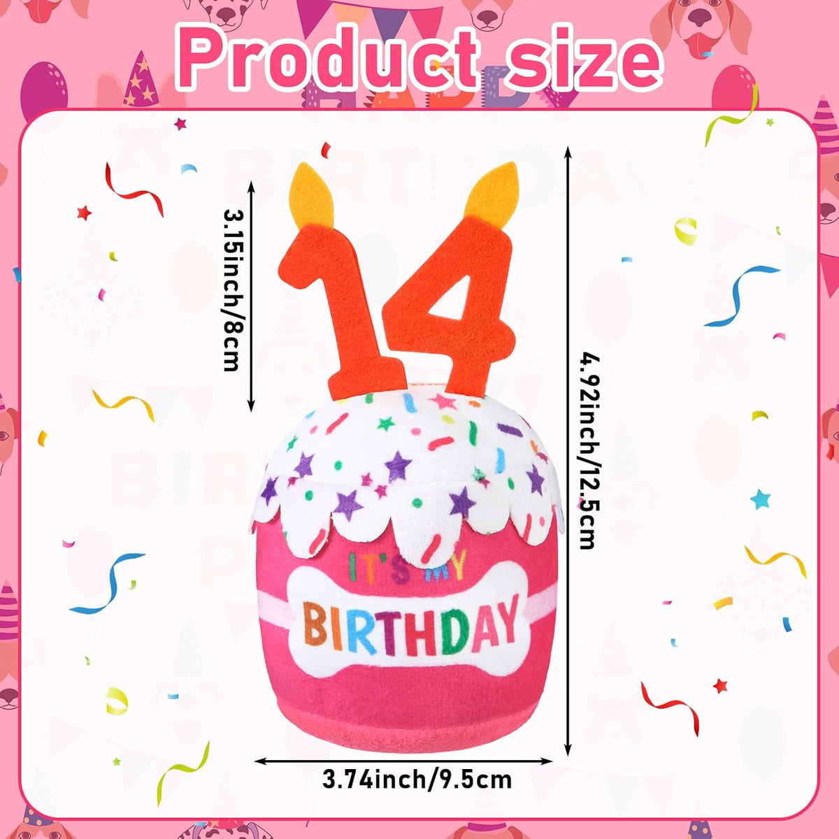Dansydaisy Dog Birthday Cake Toy Squeaky Plush Gift,14th,Pink | Interactive Squeaky Gift for Dogs, Dog Birthday Decor , Soft Chew for Small Medium Large Pets, Cake Design with Candle
