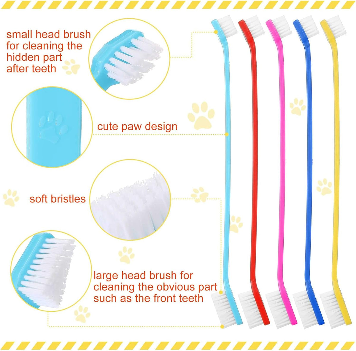 300 Pcs Pet Toothbrush Bulk, Double Sided Dog Cat Tooth Brush, 10 Colors | Soft Bristles, Long Handle, Small Dog Puppy Teeth Cleaning, Bulk Dog Toothbrush Set