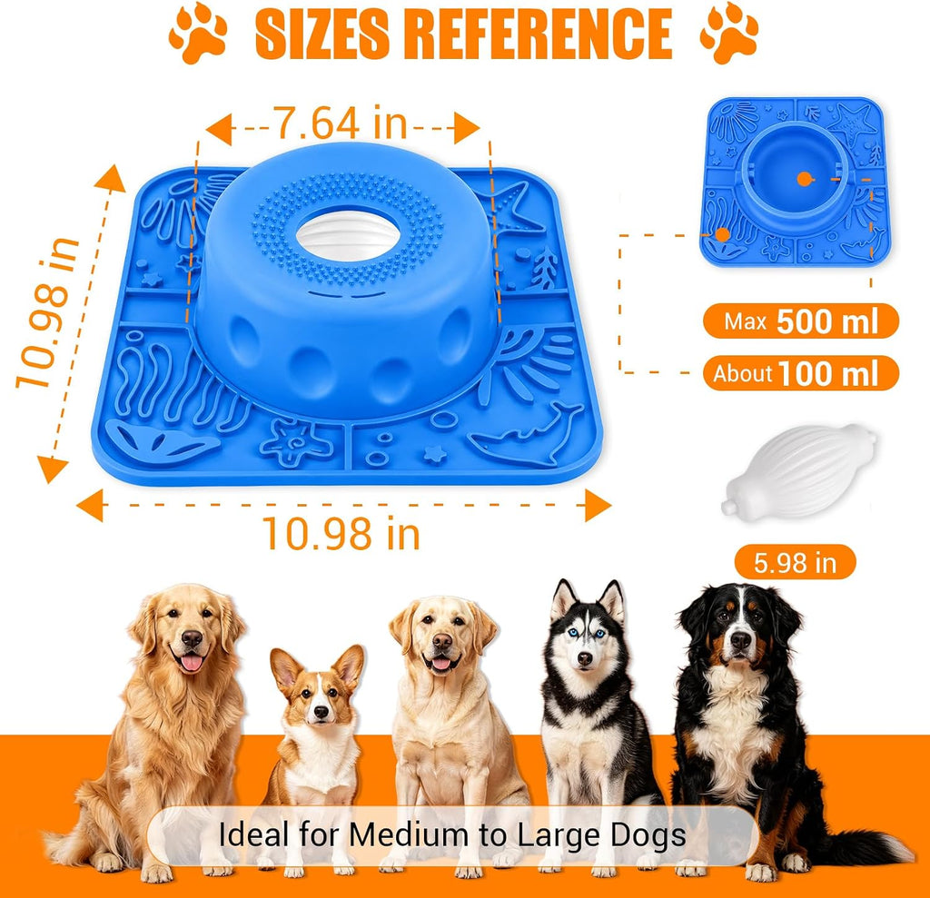 2-in-1 Slow Feeder Dog Bowl with Rolling Ball, Dog Lick Bowl & Lick Mat