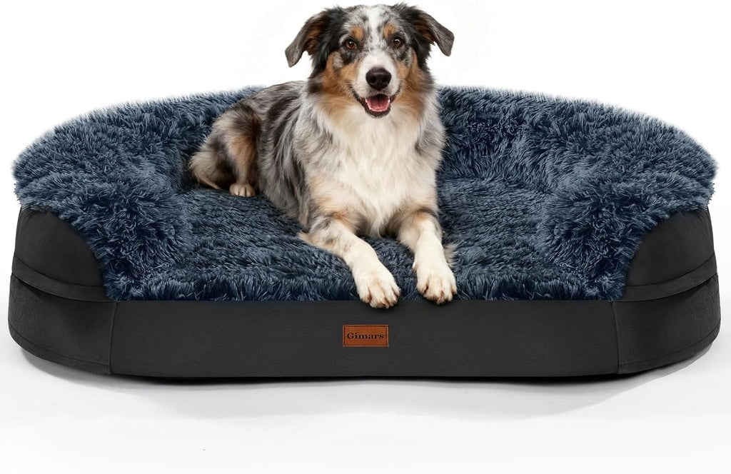 iweepet Fluffy Orthopedic Dog Beds for Large & Extra Large Dogs, 41" Calming Dog Sofa Bed with Supportive 28D Egg-Crate Foam, Removable Washable Cover, Waterproof Lining, for Puppy,Senior,Sick