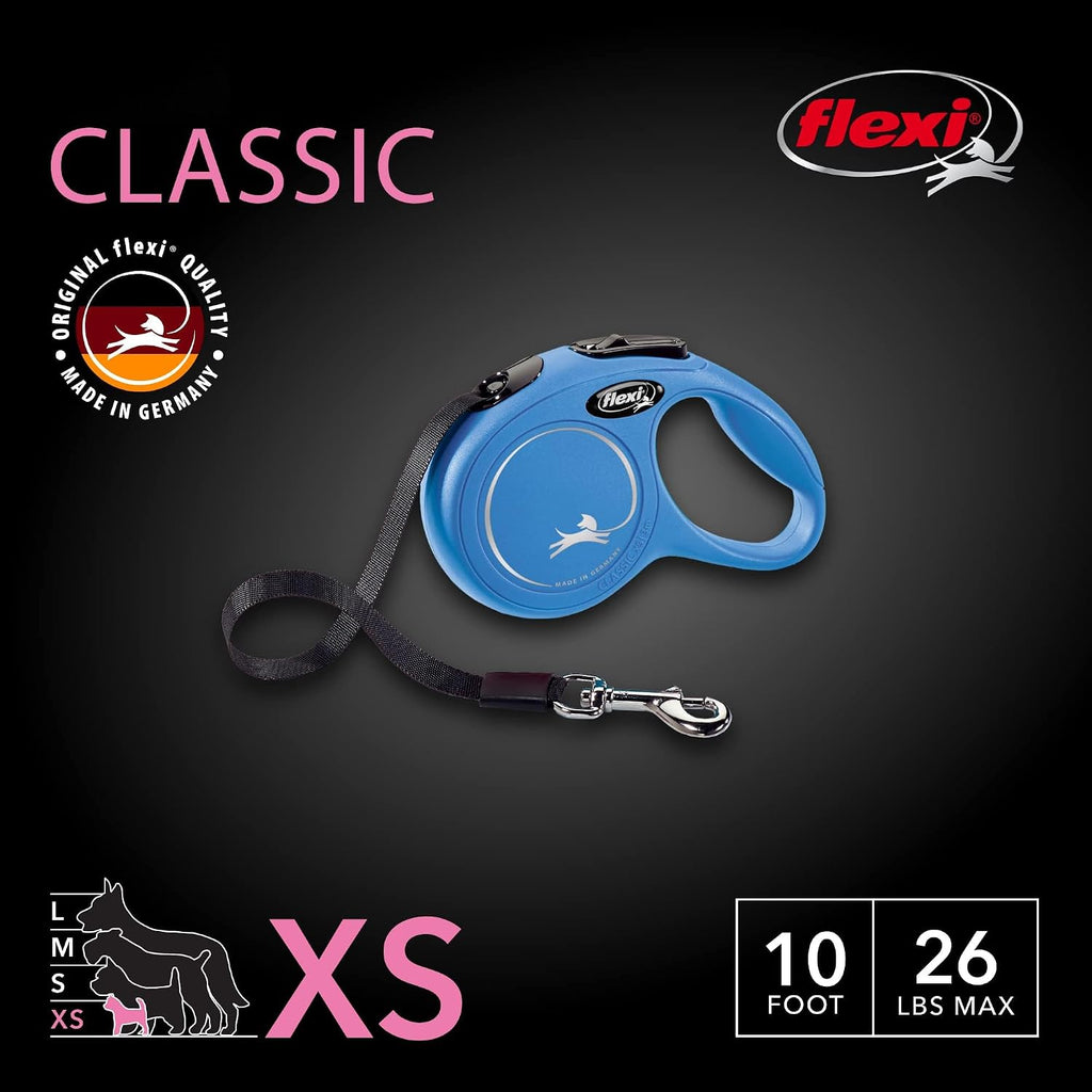 FLEXI® Classic XS Tape Retractable Dog Leash, 3-Finger Grip, 10 ft - Blue