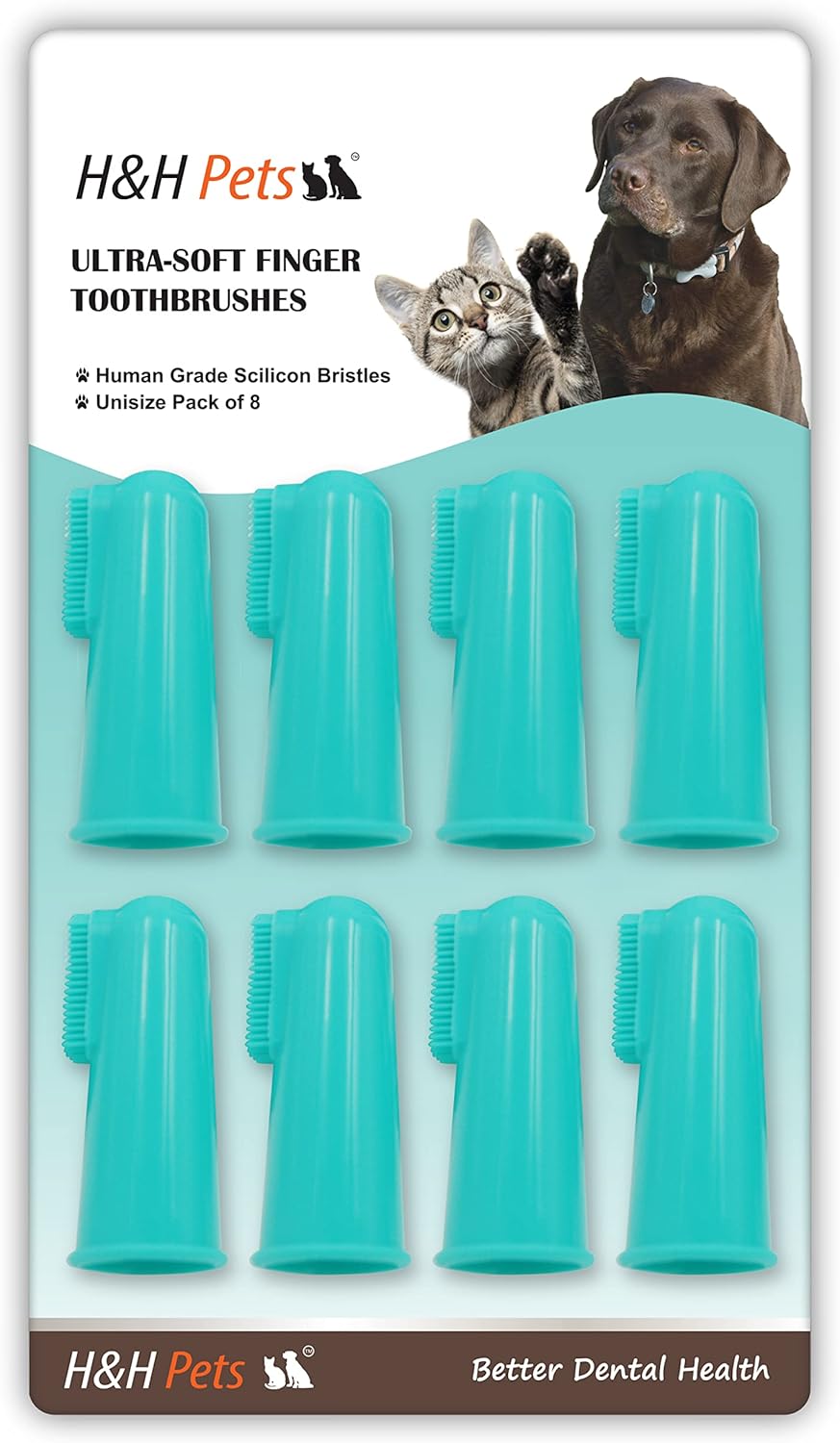 H&H Pets Dog Finger Toothbrushes - Professional Pet Finger Dental Brush Set for Dogs Puppies Cats, Soft Bristles, Size Small 4 Count-Silicon 