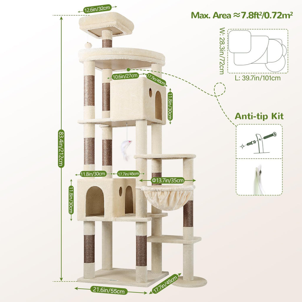 Globlazer Giant Cat Tree for Indoor Large Cats, 83in, F83, Beige