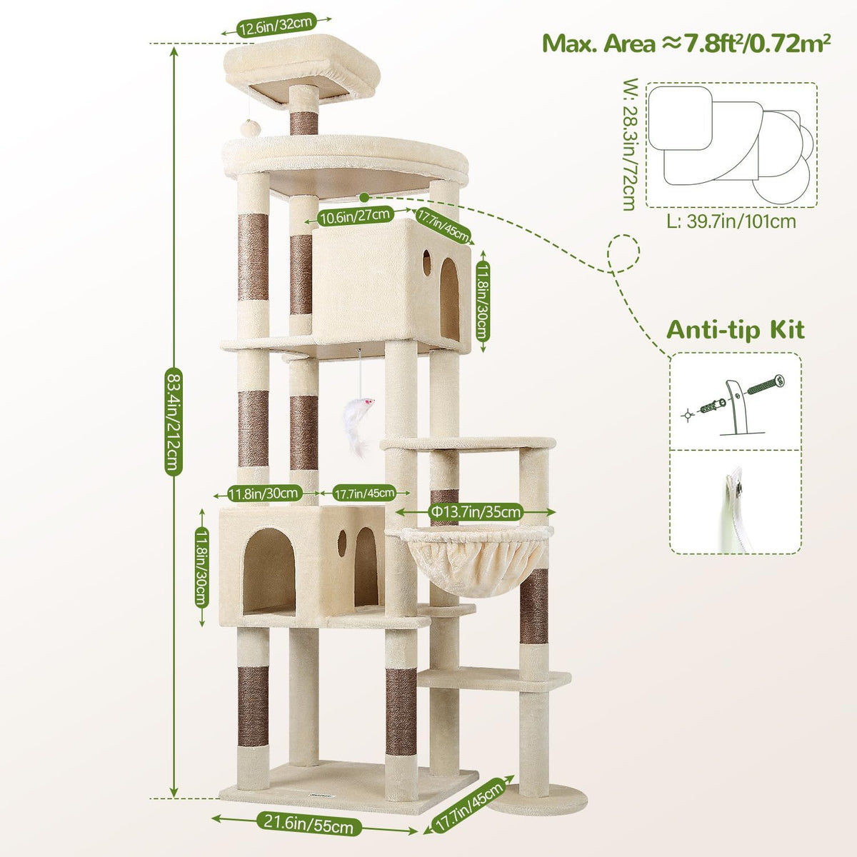Globlazer Giant Cat Tree for Indoor Large Cats, 83in, F83, Beige