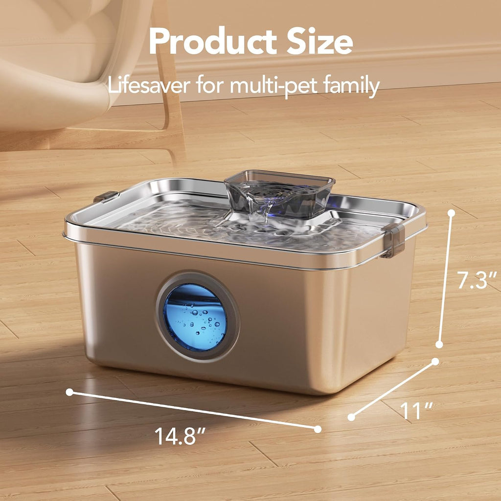 PETIMI Dog Water Fountain, 3 Gallons Stainless Steel Dog & Cat Water Fountain, Large Pet Water Fountain for Multiple Pets, Ultra Silent, Wide Mouth, Safety Lock, Smart Water Pump