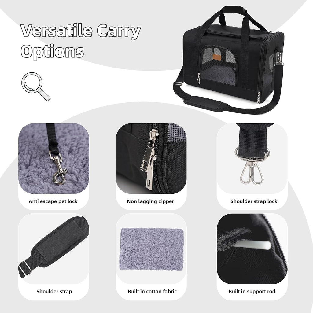 ROYPET Cat Carrier,Portable Pet Carrier Bag for Cats and Small Dogs,Foldable Soft-Sided and Scratch-Proof mesh Cat Bag Pet Carriers,Airline Approved Pet Carrier,Pet Travel Carrier Up to 15 Lbs,Black