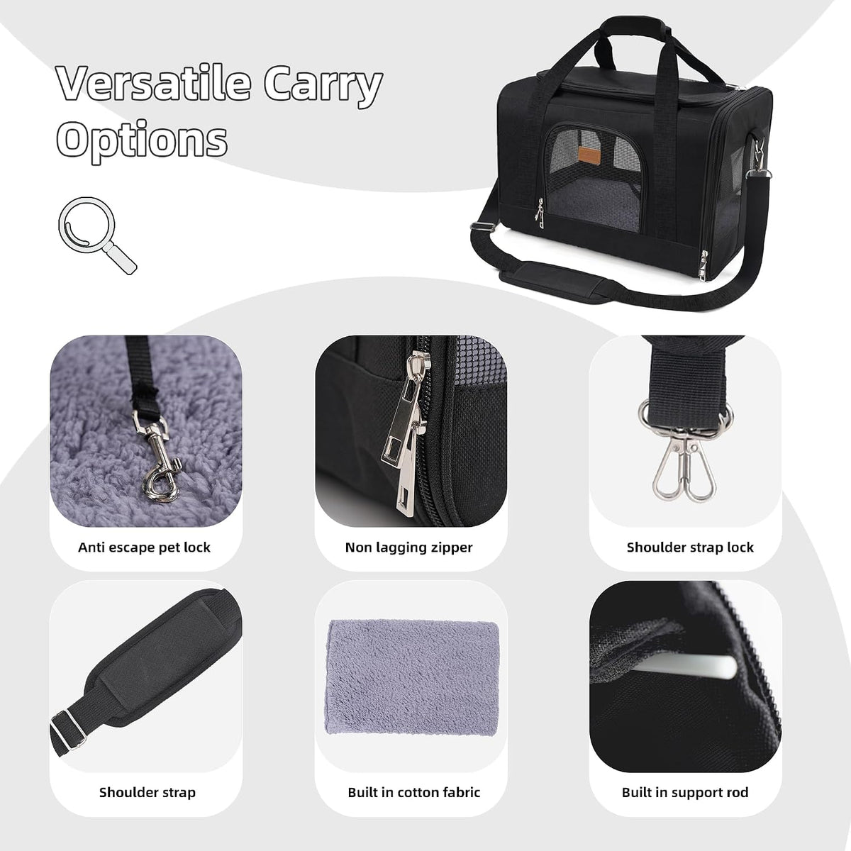 ROYPET Cat Carrier,Portable Pet Carrier Bag for Cats and Small Dogs,Foldable Soft-Sided and Scratch-Proof mesh Cat Bag Pet Carriers,Airline Approved Pet Carrier,Pet Travel Carrier Up to 15 Lbs,Black