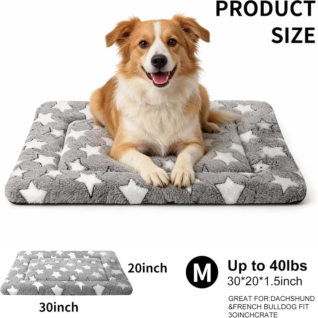 Dog Crate Mat, 4 Piece Reversible Pet Bed, Polyester, Machine Washable, Small Dogs & Cats, Rectangular(Gray Star, 30" L x 20" W x 1.5" Th)