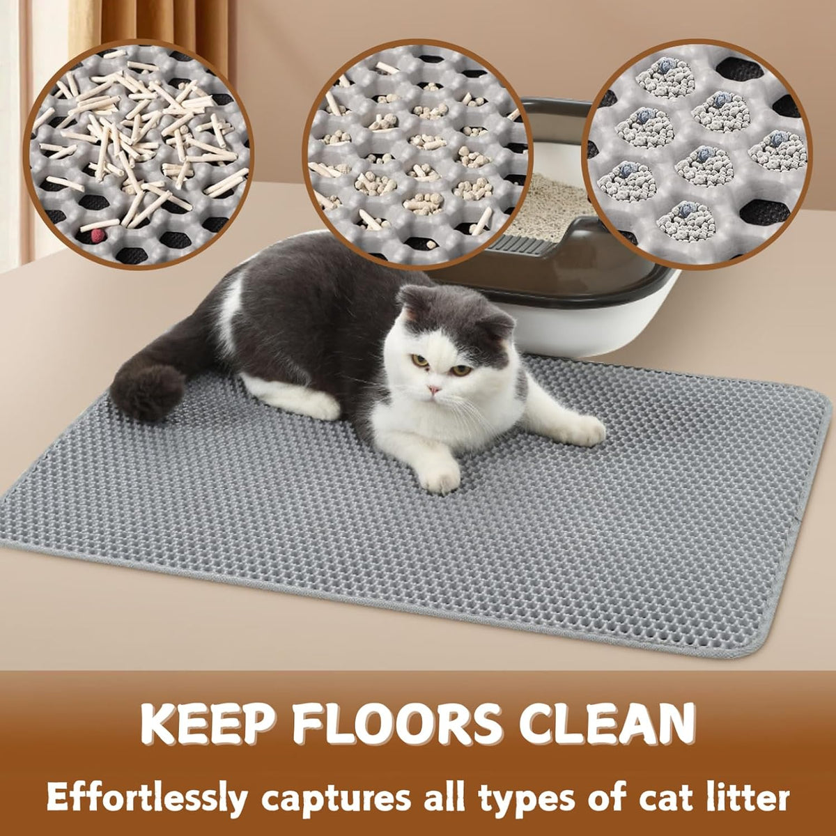 Honeycomb Double Layer Cat Litter Mat, Gray, 36 x 24 Inch, 1 Pack