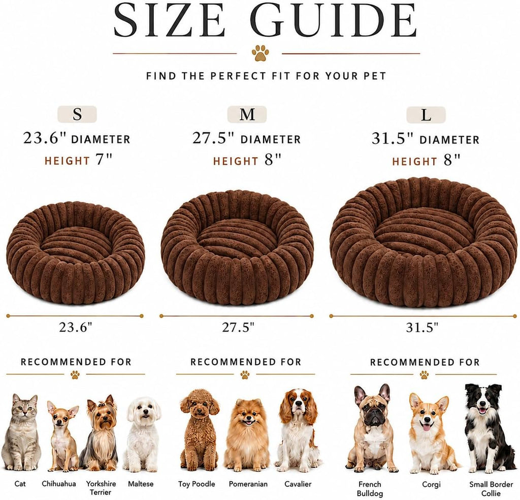 Calming Small Medium Dog Bed Donut Washable Puppy Bed, 27.5” Coffee
