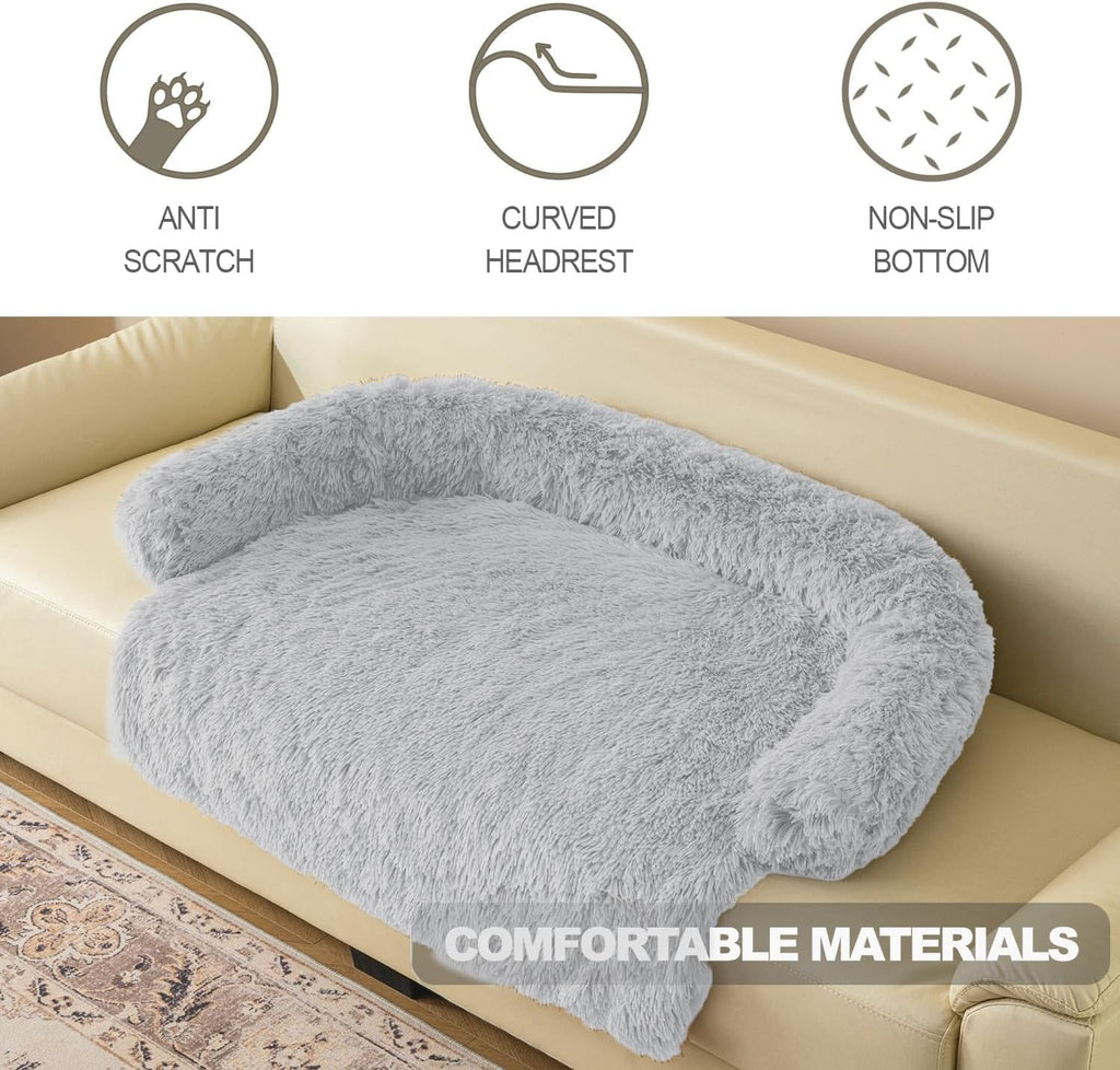 Calming Dogs/Cats Bed Mats, Dog Pad Washable Removable Couch Cover, Plush Long Fur Mat for Pets, Waterproof, Perfect for Small, Medium and Large Dogs and Cats (Light Gray, 34"x30"x5.0")