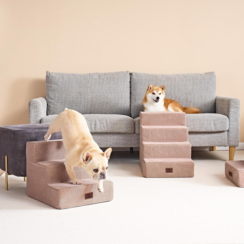 EHEYCIGA Dog Stairs for Small Dogs 13.5" H, 3-Step Dog Steps for Cats, Pink
