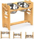 Elevated Dog Bowls, Adjustable Bowl Stand Large/XLarge, Natural | Bamboo Elevated Feeder with 2 Stainless Steel Bowls, Adjustable Height Stand for Large and Extra-Large Dogs 
