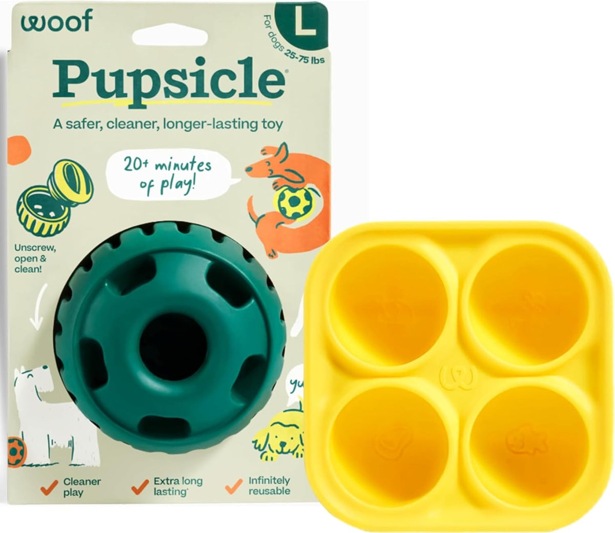 WOOF Pupsicle Dog Treat Toy with Silicone Treat Tray for Dogs 25-75 lbs