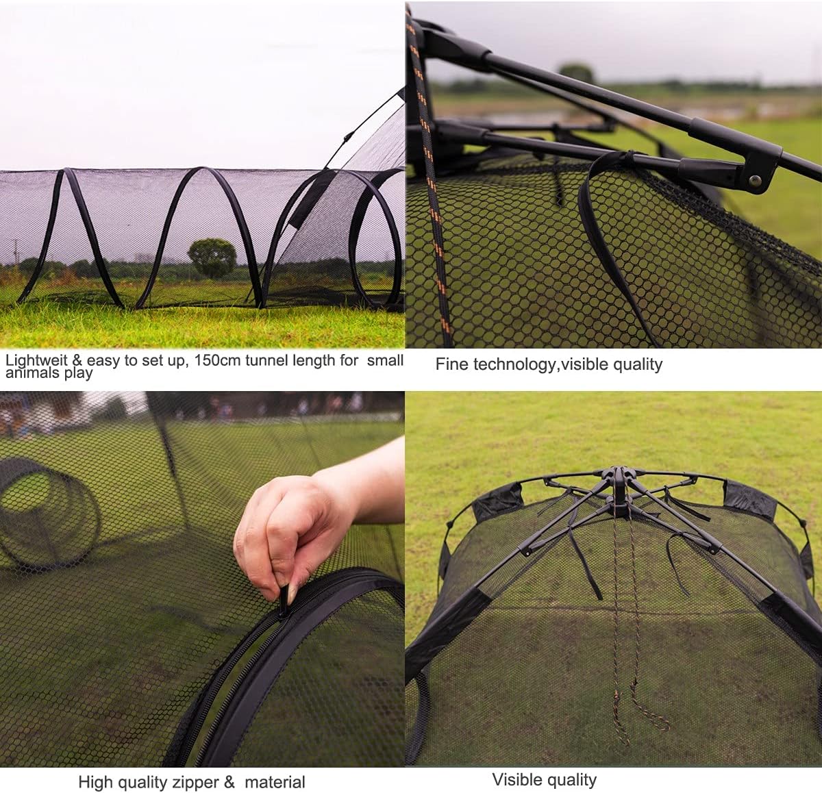 3 in 1 Portable Cat Playpen Outdoor Enclosures-Pop-uped Visual Net Pet Play Tent Tunnels Compound House for Cat Puppy Rabbit Small Animals-Large
