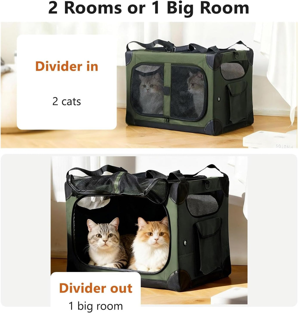 Large Cat Carrier for 2 Cats, 24x17x17 in, Metal Frame, Green