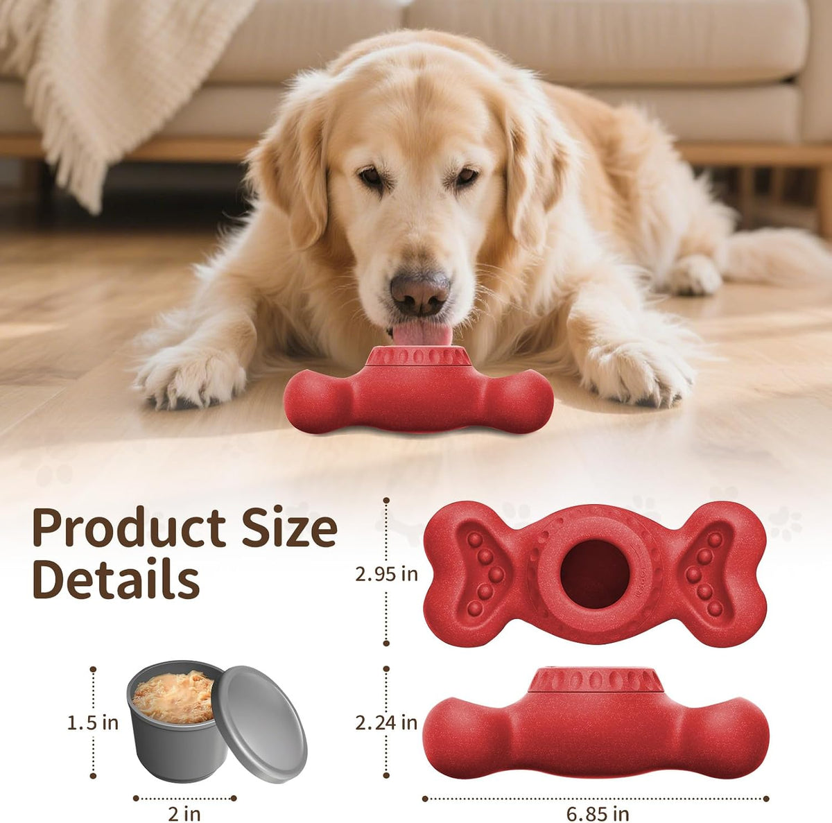 3-in-1 Enrichment Dog Toy for Aggressive Chewers, Frozen Treat Toy & Interactive Treat Dispenser with Peanut Butter Grooves, Long Lasting Slow Feeder Chew Toy for Large Dogs,Easy to Clean,Red