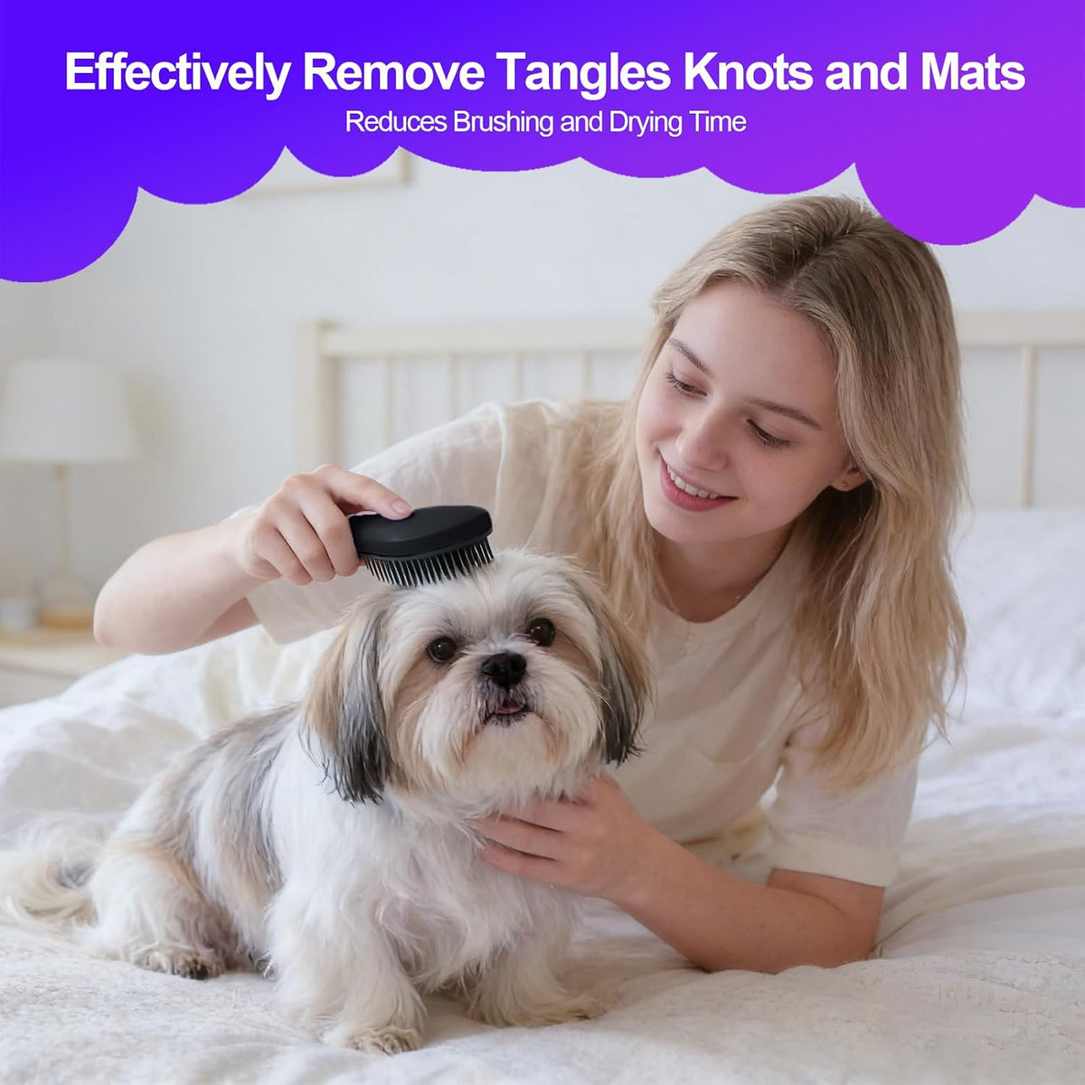 Small Dog Brush, Skin-friendly Soft Bristles (Black) | Puppy Hair Brush, Massage and Bath Supplies, Pet Grooming Tool for Teddy, Yorkies, Maltese, Shih Tzu, Chihuahua