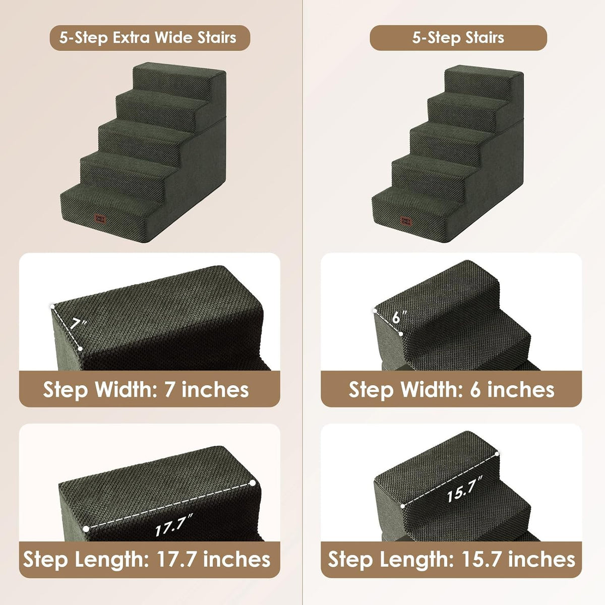 EHEYCIGA Dog Stairs for Bed 22.5" H, 5-Step Extra Wide Dog Steps