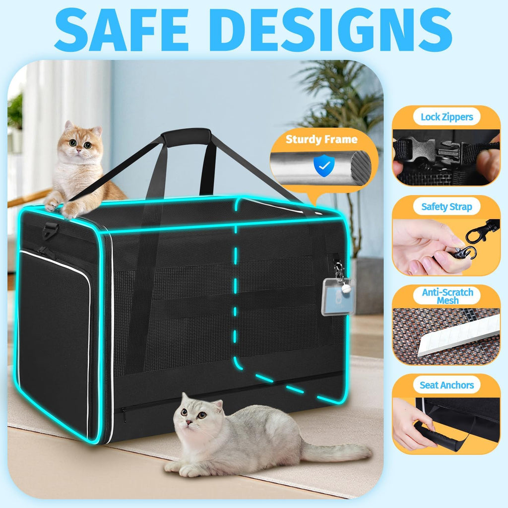 Petskd Side Expandable Extra Large Cat Carrier with Litter Box and Wheels