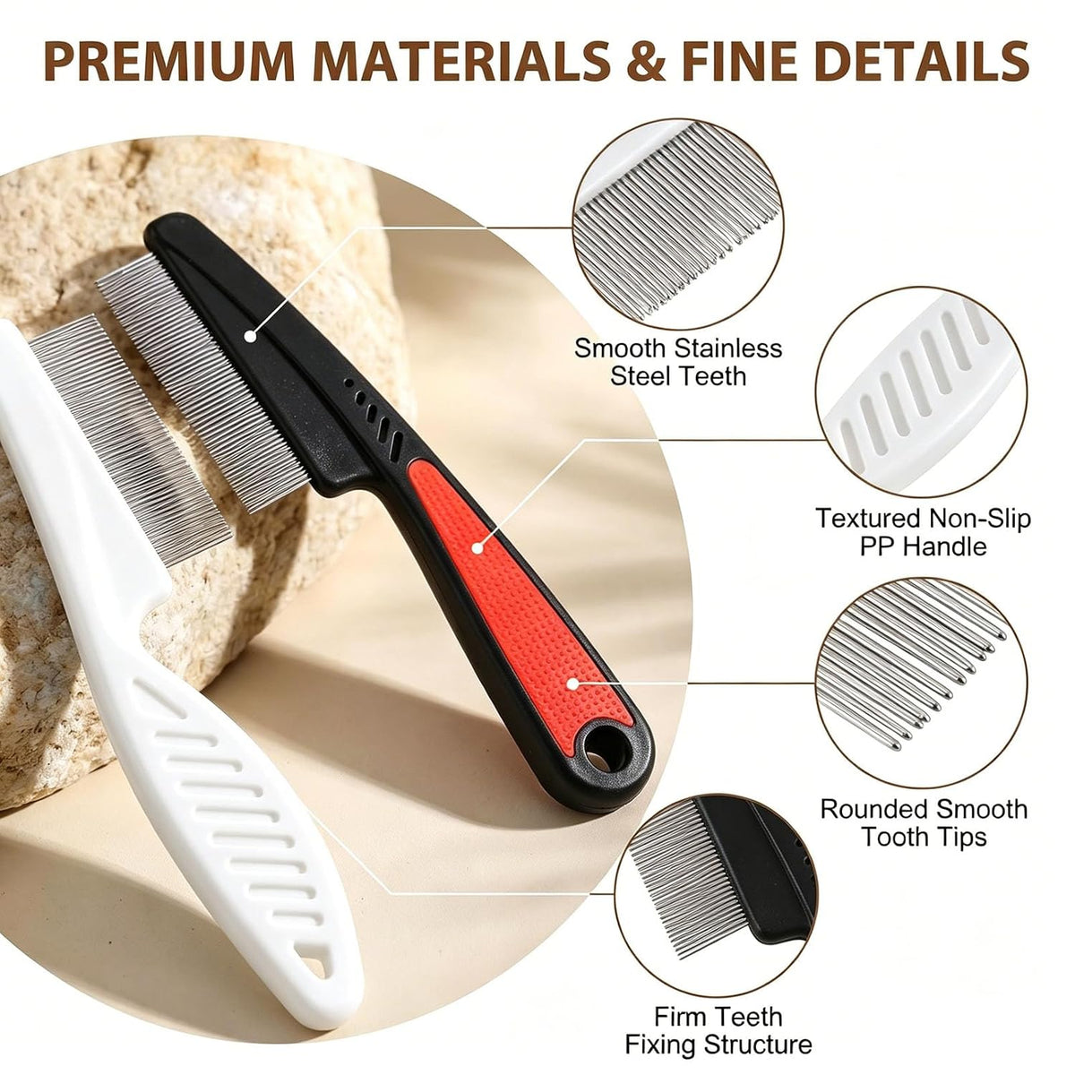4 Pcs Detangling Pet Comb with Non-Slip Handle