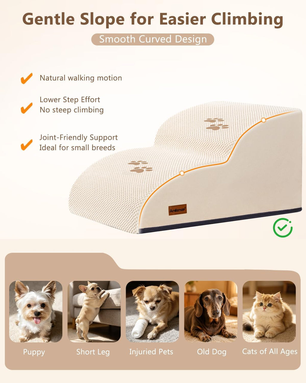 Aodisman Dog Stairs for Small Dogs, Extended 2-Step Pet Ramp for Couch